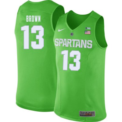 Men Gabe Brown Michigan State Spartans #13 Nike NCAA 2019-20 Green Authentic College Stitched Basketball Jersey QW50O06UK